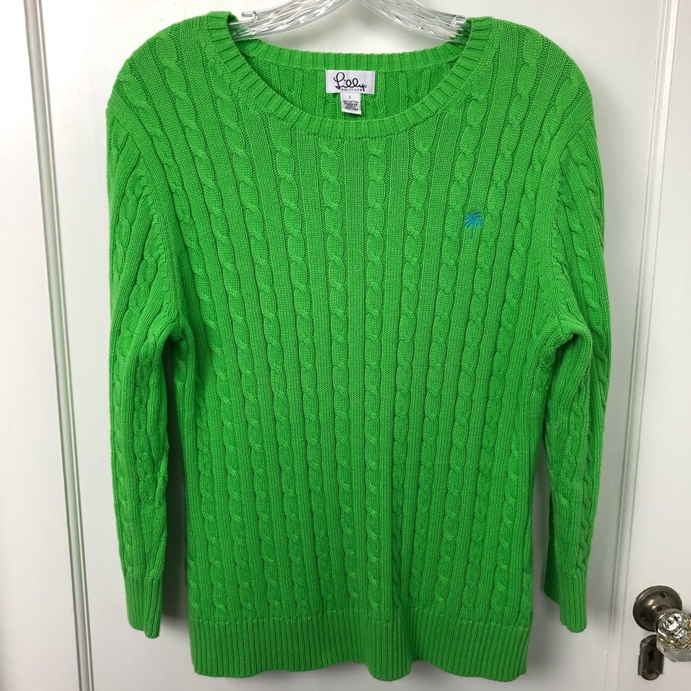 Lily Pulitzer Lime Green Cable Knit W/ Pink Palm L